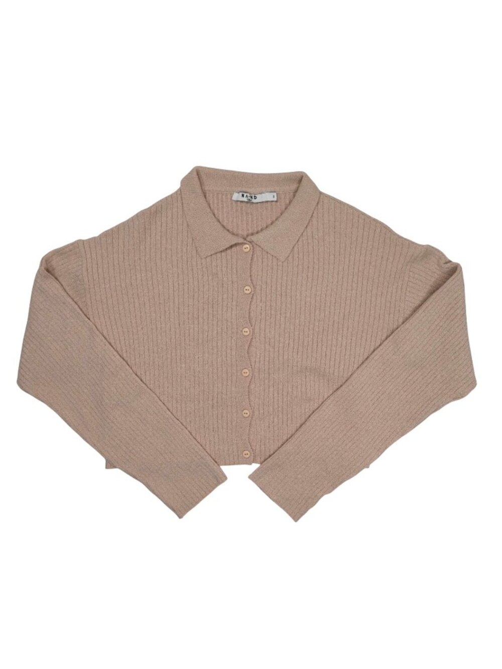 NA-KD Ribbed Knit Cardigan in Beige